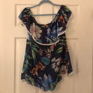 Navy Floral Carmin Size 2x Off The Shoulder Top
